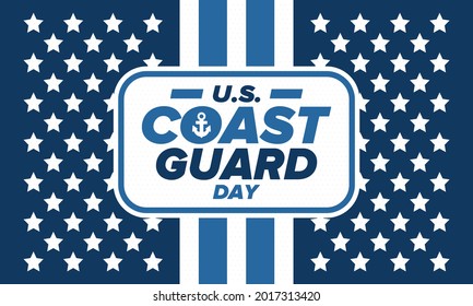 U.S. Coast Guard Day in United States. Federal holiday, celebrated annual in August 4. Sea style. Design with anchor and shield. Patriotic element. Poster, greeting card, banner and background. Vector