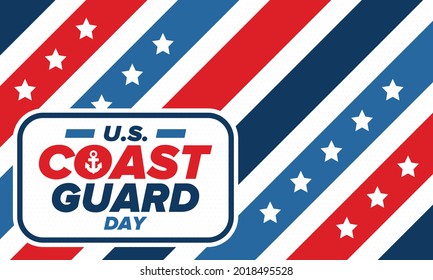 U.S. Coast Guard Day in United States. Federal holiday, celebrated annual in August 4. Sea style. Design with anchor and shield. Patriotic element. Poster, greeting card, banner and background. Vector