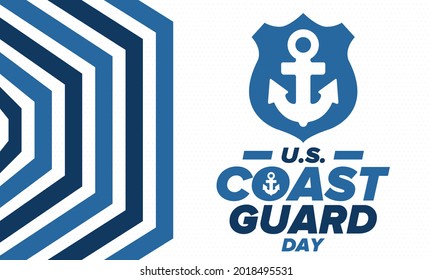 U.S. Coast Guard Day in United States. Federal holiday, celebrated annual in August 4. Sea style. Design with anchor and shield. Patriotic element. Poster, greeting card, banner and background. Vector