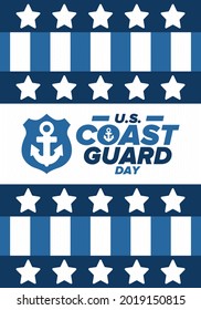 U.S. Coast Guard Day in United States. Federal holiday, celebrated annual in August 4. Sea style. Design with anchor and shield. Patriotic element. Poster, greeting card, banner and background. Vector