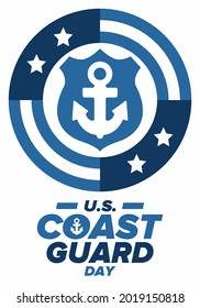 U.S. Coast Guard Day in United States. Federal holiday, celebrated annual in August 4. Sea style. Design with anchor and shield. Patriotic element. Poster, greeting card, banner and background. Vector