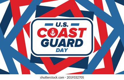 U.S. Coast Guard Day in United States. Federal holiday, celebrated annual in August 4. Sea style. Design with anchor and shield. Patriotic element. Poster, greeting card, banner and background. Vector