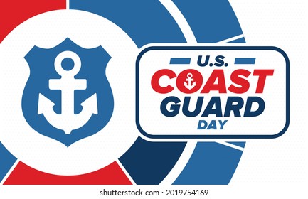 U.S. Coast Guard Day in United States. Federal holiday, celebrated annual in August 4. Sea style. Design with anchor and shield. Patriotic element. Poster, greeting card, banner and background. Vector