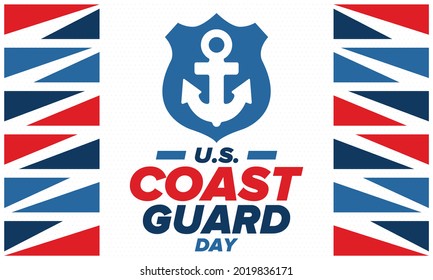 U.S. Coast Guard Day in United States. Federal holiday, celebrated annual in August 4. Sea style. Design with anchor and shield. Patriotic element. Poster, greeting card, banner and background. Vector