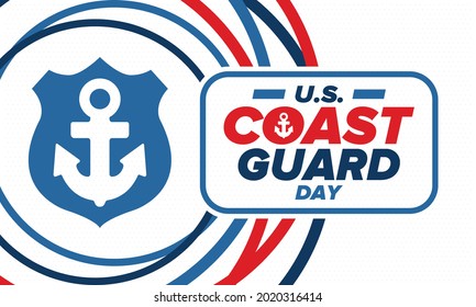 U.S. Coast Guard Day in United States. Federal holiday, celebrated annual in August 4. Sea style. Design with anchor and shield. Patriotic element. Poster, greeting card, banner and background. Vector