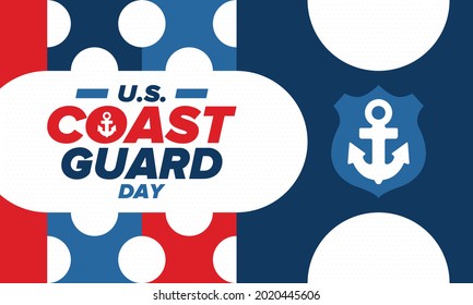 U.S. Coast Guard Day in United States. Federal holiday, celebrated annual in August 4. Sea style. Design with anchor and shield. Patriotic element. Poster, greeting card, banner and background. Vector