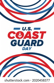 U.S. Coast Guard Day in United States. Federal holiday, celebrated annual in August 4. Sea style. Design with anchor and shield. Patriotic element. Poster, greeting card, banner and background. Vector