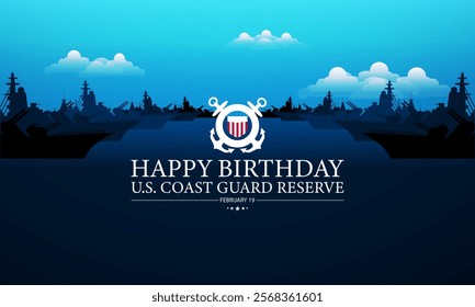 U.S. Coast Guard Reserve Birthday February 19 Design Background Illustration