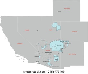 US Colorado River Basin map with 7 States and Tribal Nations Polygon Boundaries