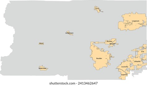Mapa de las municipalidades del condado de Boulder en el estado de Colorado