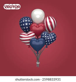 US concept 3d vector balloon icon set on red background. realistic illustration