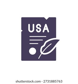 Icono de documento de la Constitución de EE. UU. con púa, Carta de Derechos Legales, Símbolo de Vector de glifo sólido para la ley estadounidense, la democracia, la ciudadanía, el voto y las elecciones.