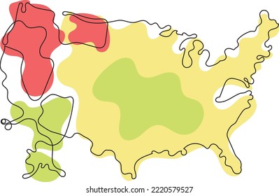 US Country Map View With One Line Art Style.potrait Style.