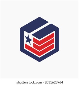 US cube ribbon blue background vector business brochure layout