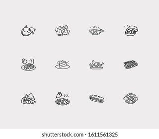 Us cuisine icons set. Alabama and us cuisine icons with georgia, south dakota and new hampshire. Set of fresh for web app logo UI design.