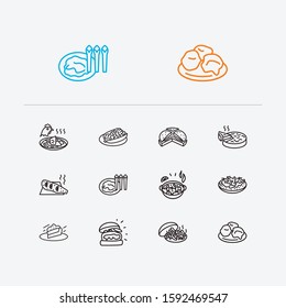 Us cuisine icons set. Arkansas and us cuisine icons with south carolina, washington and minnesota. Set of seafood for web app logo UI design.