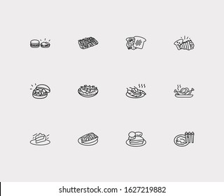 Us cuisine icons set. California and us cuisine icons with colorado, virginia and missouri. Set of cooked for web app logo UI design.