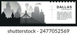 US Dallas skyline vector banner, black and white minimalistic cityscape silhouette. USA Texas state horizontal graphic, travel infographic, monochrome layout for website