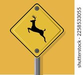 US Deer road sign vector illustration on yellow background isolate