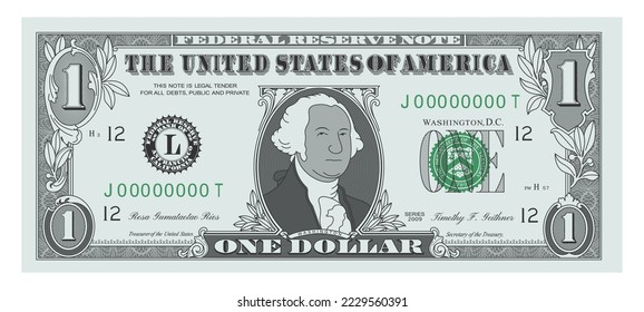 US Dollar 1 banknote - American dollar bill cash money isolated on white background - one dollar  svg