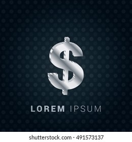 US Dollar 3D silver/platinum metallic chromium precious Icon / Logo Design