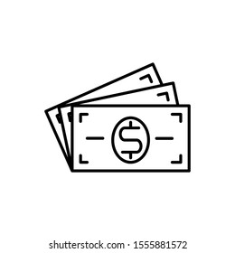 US Dollar bill icon. Outline thin line flat illustration. Isolated on white background. 
