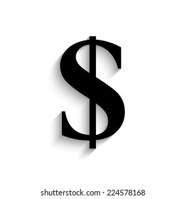 us dollar  - black vector icon with shadow