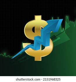 US Dollar blue rise arrow of economy. Vector illustration.