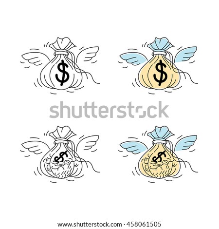 Us Dollar Coin Money Bag Wing Stock Vector Royalty Free 458061505 - us dollar and coin in money bag with wing money finance rising vector