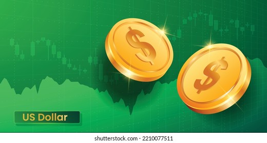 US Dollar coins on financial chart background vector illustration