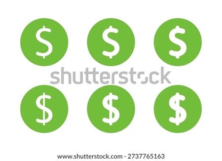 Us dollar currency icon set in light to bold design. Usd money symbol in green circle. American financial sign