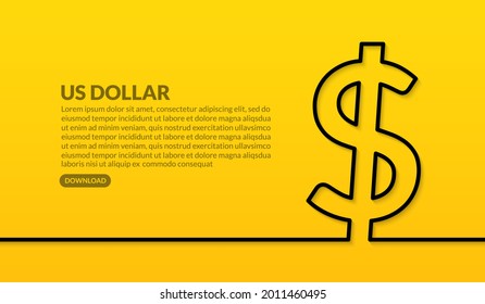 US Dollar currency minimal line design on yellow background, Online payment and exchange concept