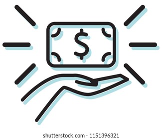 US Dollar Currency Note with Human Hand Icon Illustration as EPS 10 File