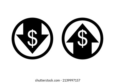 US dollar up down arrow icon set