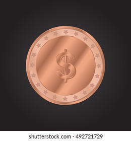 US Dollar embossed realistic bronze coin precious Icon / Logo Design