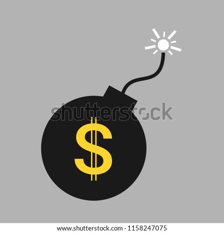 US Dollar is going to blow up - Decline, financial crisis and crash of american reserve currency. Vector illustration of economic bomb leading to collapse of money.