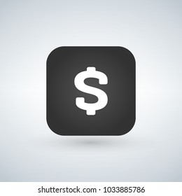 US Dollar Icon on black application Button. Vector illustration.
