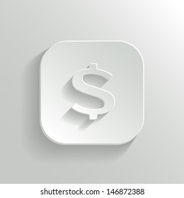 US Dollar Icon On White Button. Vector Money Symbol.