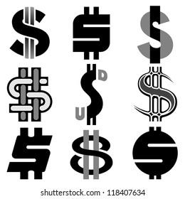 Us Dollar Icon Set Vector Illustration