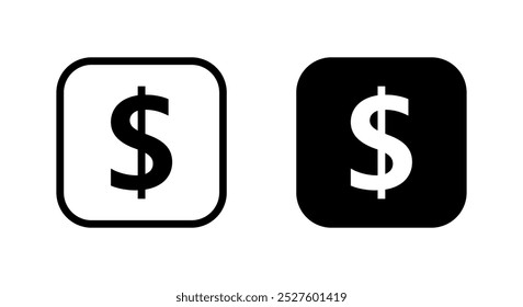 US dollar logo icon on black square. USD money concept