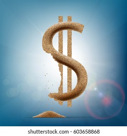 US dollar is made up of sand. Stock vector illustration.
