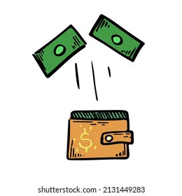 Esbozo de dinero en dólares estadounidenses ilustración vectorial. Crisis financiera, elemento de la política de sanciones. Icono del mercado de riesgo de inversión.