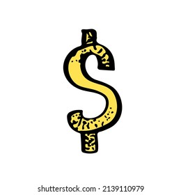 US-Dollar-Geldskizze, Vektorgrafik. Finanzkrise, Sanktionspolitik handgezeichnet Element. Marktsymbol für Investitionsrisiken.