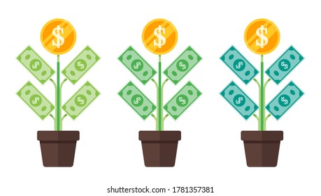 US Dollar Money Tree Plant Grow Vector Icon Logo Illustration Design. America Currency, Economy, Finance, and Business Element. Can be Used for Digital & Print Infographic.