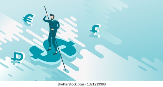 The US dollar as the most stable World currency. Isometric illustration.