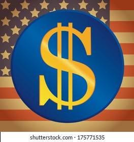 US Dollar On A US Flag Background Vector Icon 