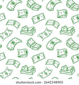 US dollar pattern background. Seamless pattern of the symbols of dollar currency background. Dollar sign pattern background. Dollar Doodle seamless pattern background. 