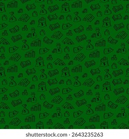US dollar pattern background. Seamless pattern of the symbols of dollar currency background. Dollar sign pattern background. Dollar Doodle seamless pattern background.