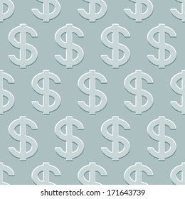 US Dollar seamless pattern on a silver plate. Pattern and  background are located on different layers