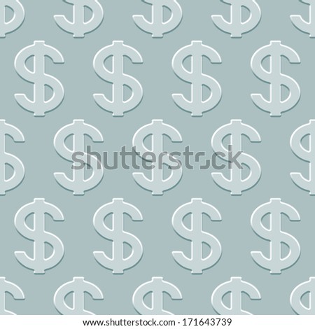 US Dollar seamless pattern on a silver plate. Pattern and  background are located on different layers